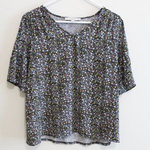 LOFT NAvy Floral Bell-Sleeve V-Neck Top